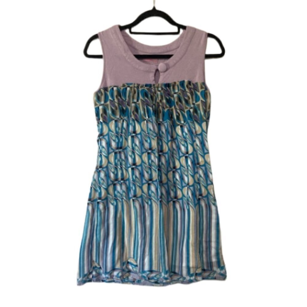 Inspird women's S mixed media mod retro bold pattern babydoll dress GUC